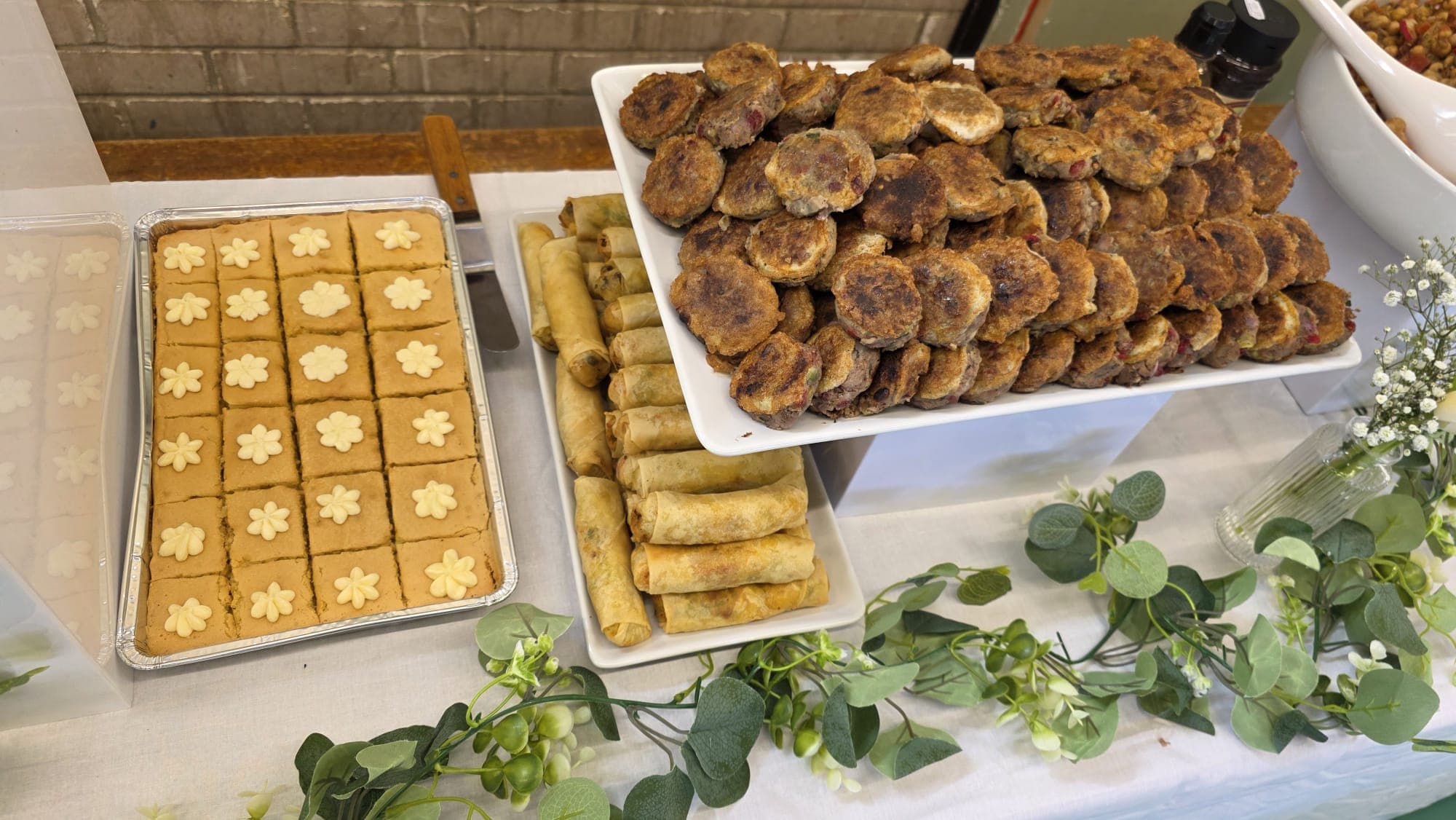 Kebabs and pastries served at our Eid celebration
